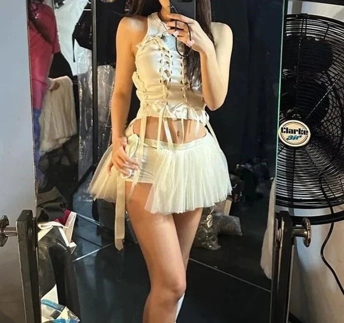 Aesthetic Bow Cross Bandage Crop Top