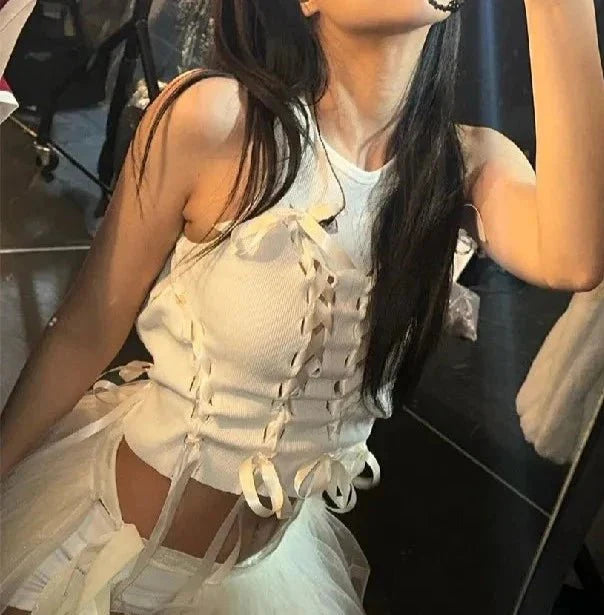 Aesthetic Bow Cross Bandage Crop Top