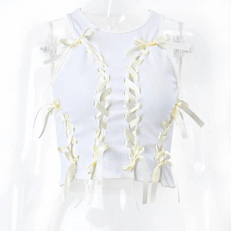 Aesthetic Bow Cross Bandage Crop Top