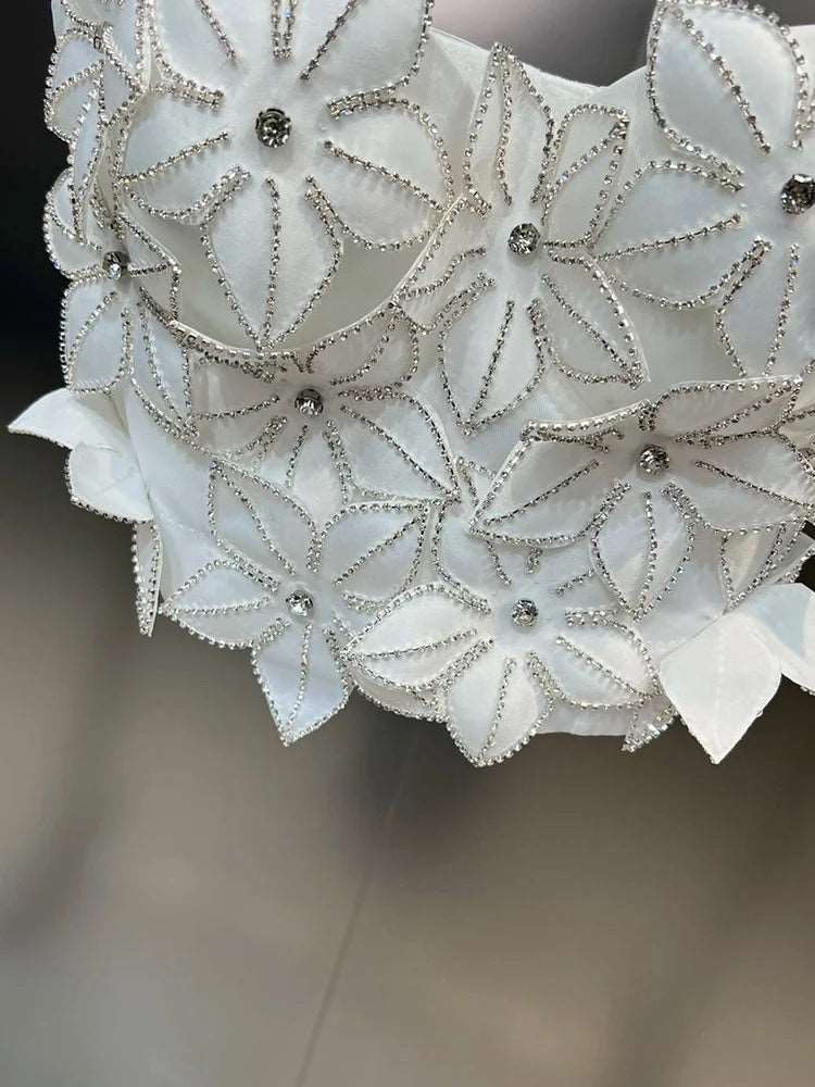 Appliques Beaded Rhinestone Slim Crop Top