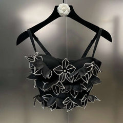 Appliques Beaded Rhinestone Slim Crop Top