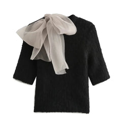 Avant-Garde Knitted Top with Bow Decoration