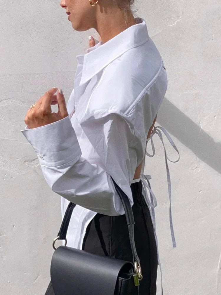Backless Lace-Up Long Sleeve Shirts