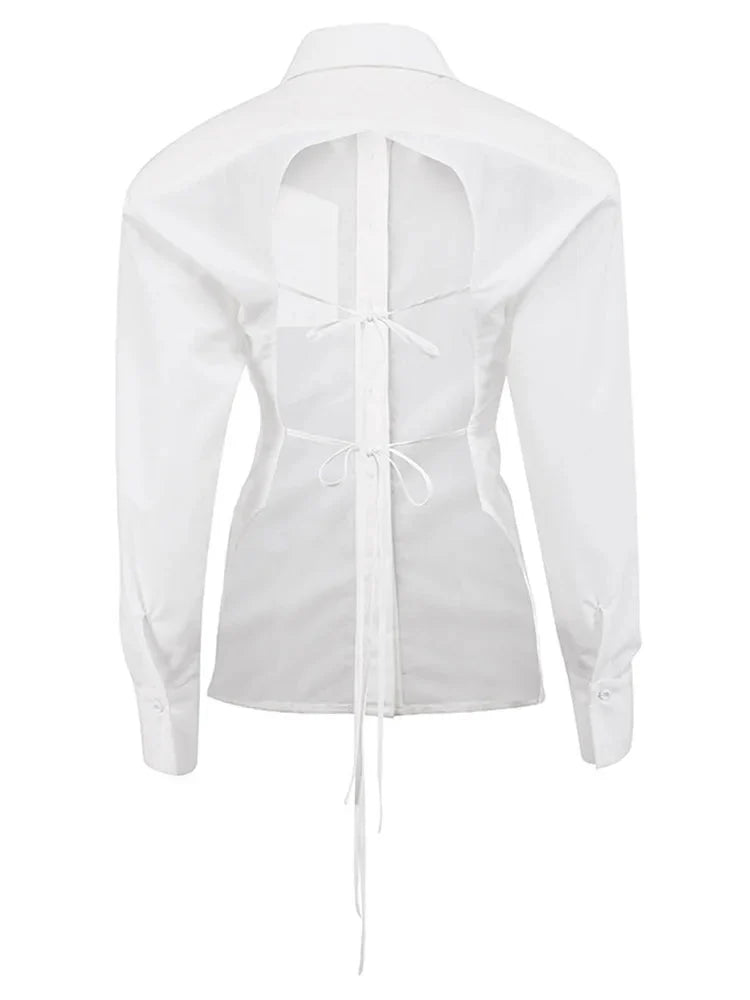 Backless Lace-Up Long Sleeve Shirts