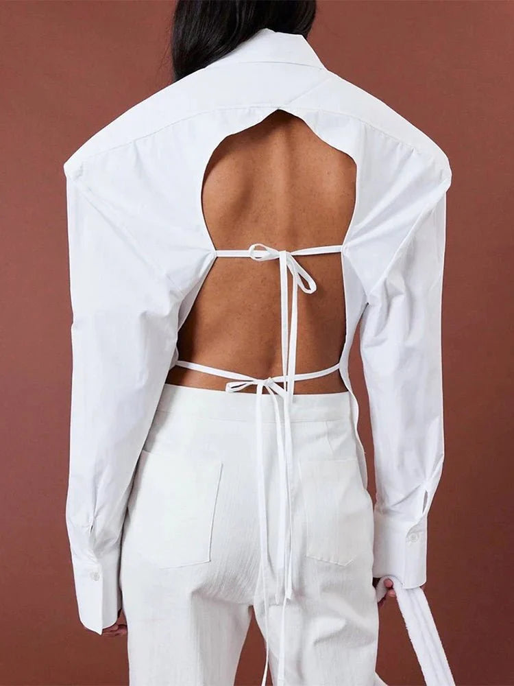 Backless Lace-Up Long Sleeve Shirts