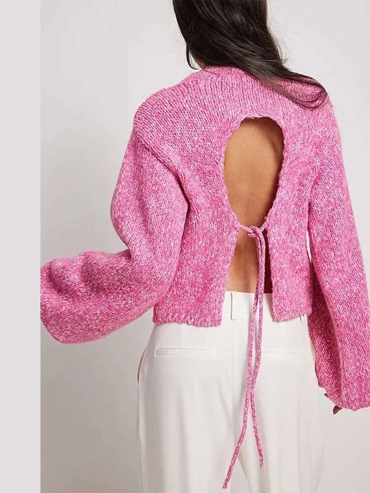 Backless Lace-up Loose Knitwear Pullovers Sweaters