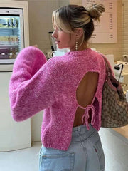 Backless Lace-up Loose Knitwear Pullovers Sweaters
