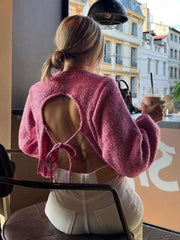 Backless Lace-up Loose Knitwear Pullovers Sweaters