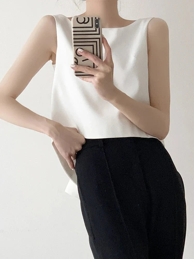 Backless Round Neck Sleeveless Bowknot Minimalist Tank Tops