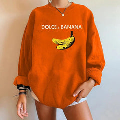 Banana Print Drop-Shoulder Sweatshirt