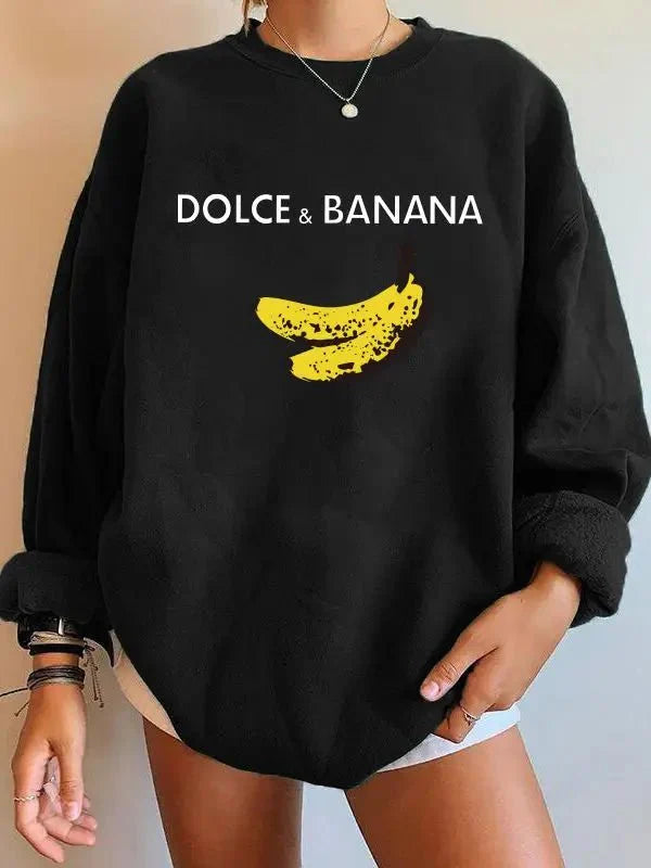 Banana Print Drop-Shoulder Sweatshirt