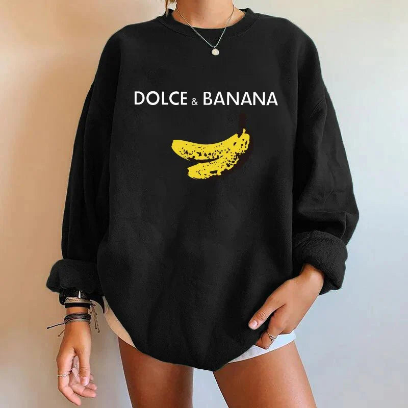 Banana Print Drop-Shoulder Sweatshirt