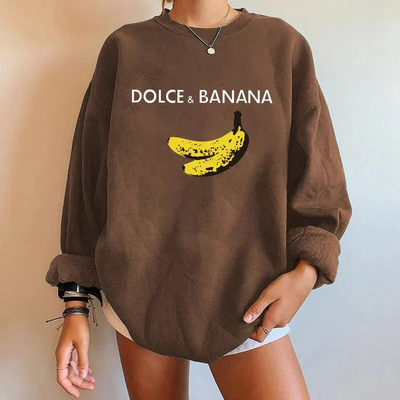 Banana Print Drop-Shoulder Sweatshirt