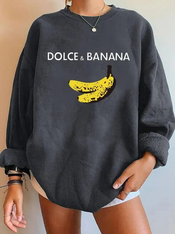Banana Print Drop-Shoulder Sweatshirt