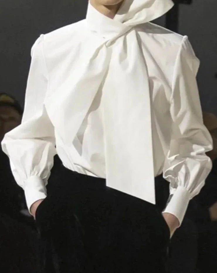 Bandage Collar White Office Work Blouse