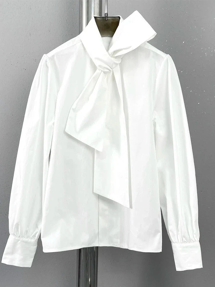Bandage Collar White Office Work Blouse