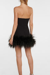 strapless feather trim mini dress