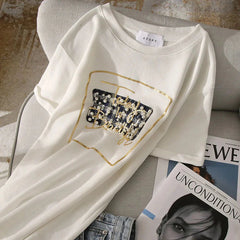 Beaded Letter Print T-shirt