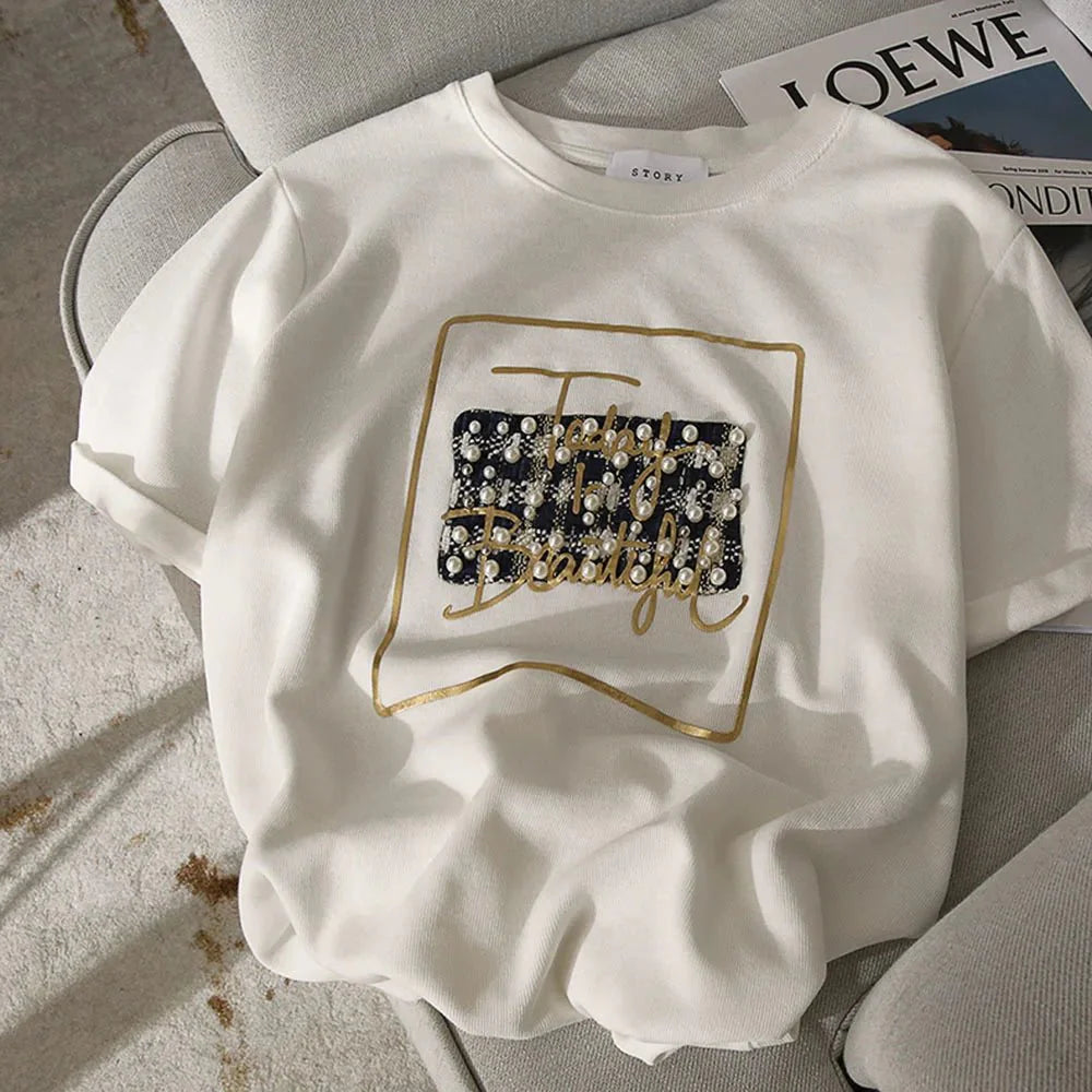 Beaded Letter Print T-shirt