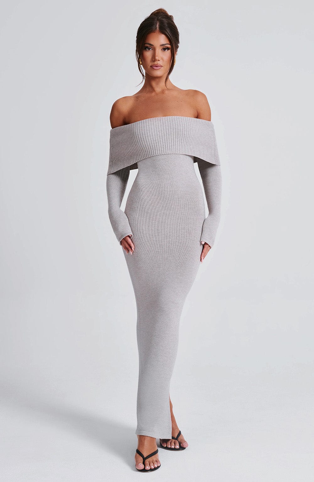 Beverley Knit Maxi Dress - Light Grey Marl