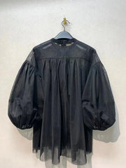 Black Chiffon Lantern Sleeve Blouse