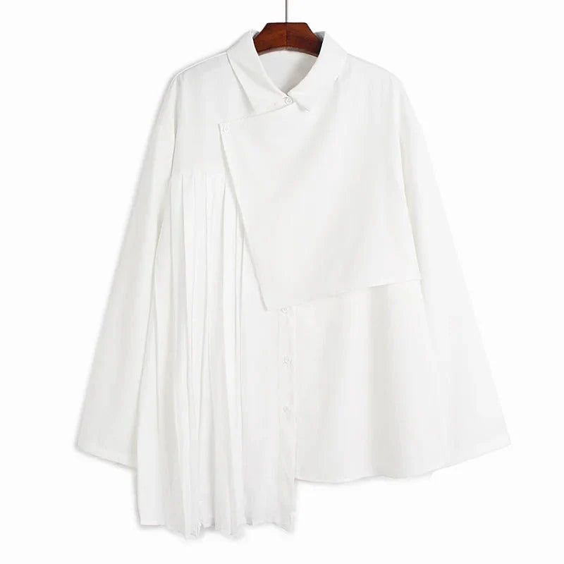 Black Irregular Pleated Loose Size Blouse Shirts