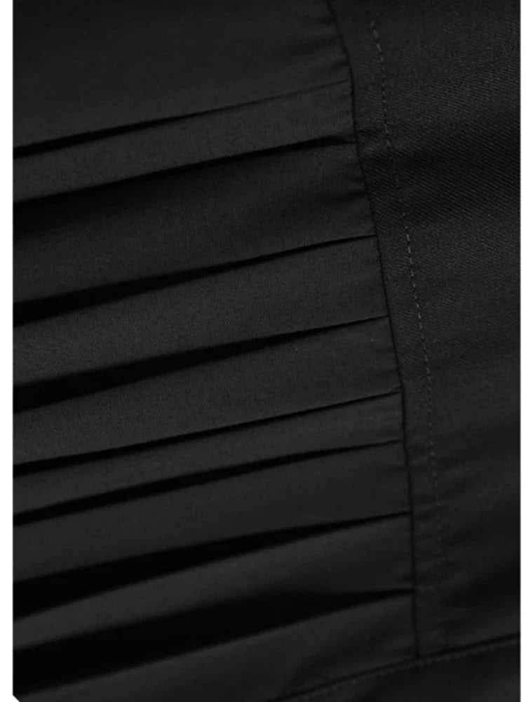 Black Irregular Pleated Loose Size Blouse Shirts