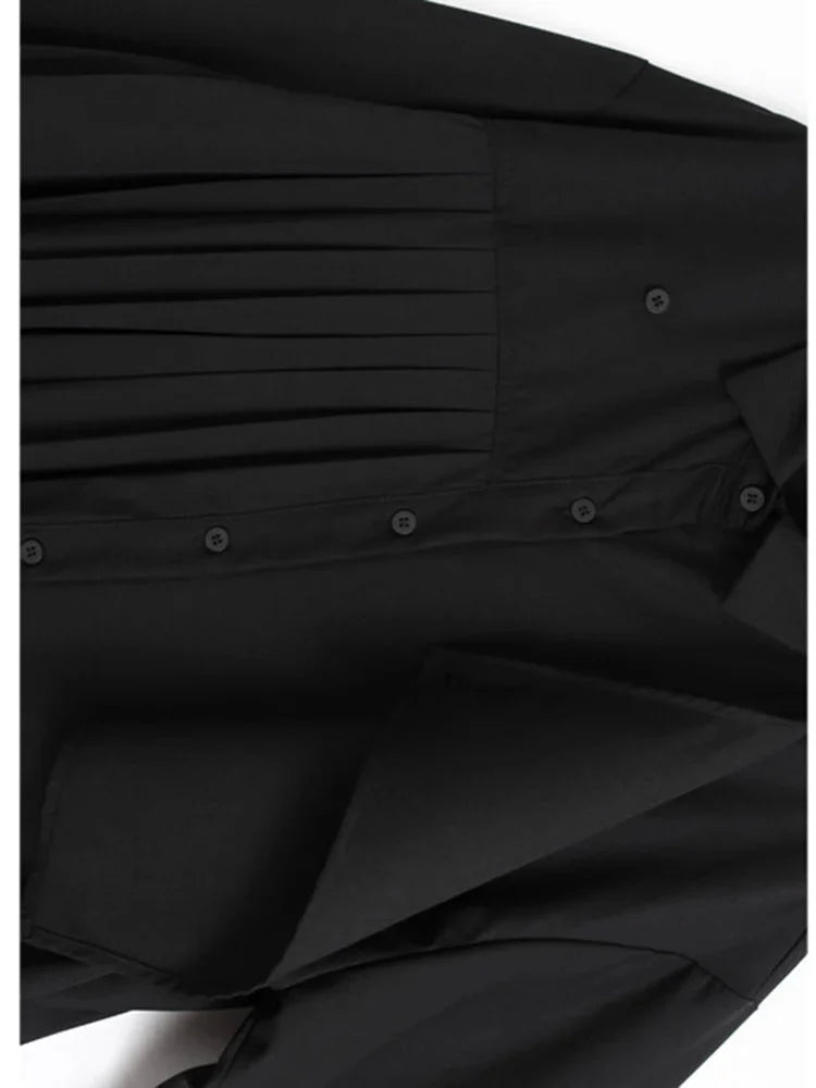 Black Irregular Pleated Loose Size Blouse Shirts