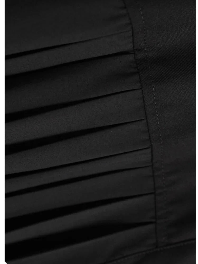 Black Irregular Pleated Loose Size Blouse Shirts