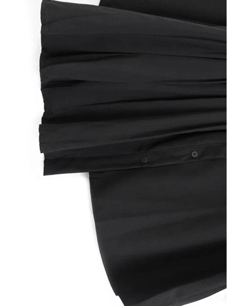 Black Irregular Pleated Loose Size Blouse Shirts