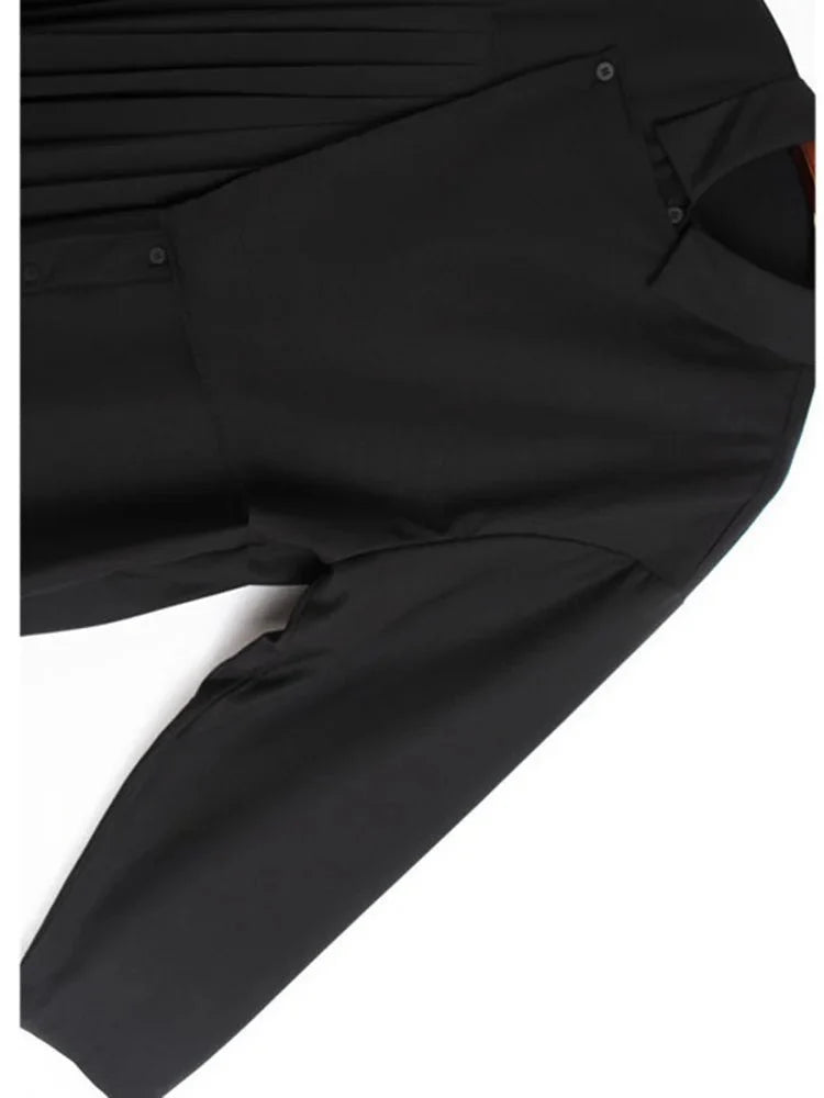 Black Irregular Pleated Loose Size Blouse Shirts