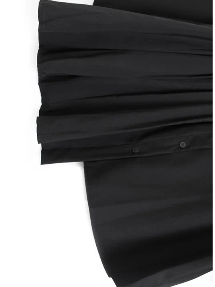 Black Irregular Pleated Loose Size Blouse Shirts