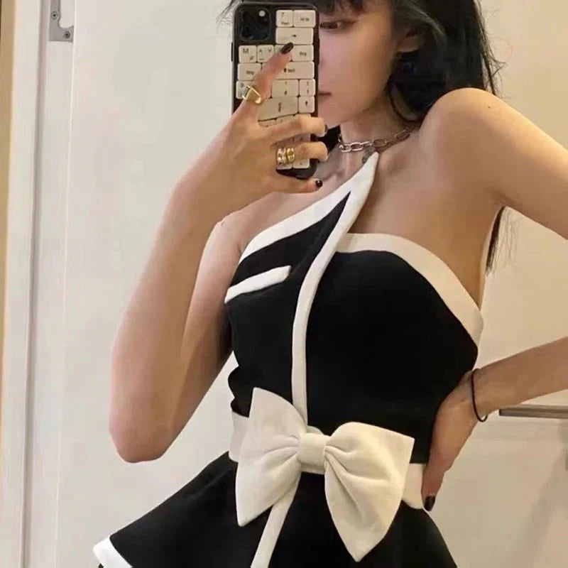 Black Off the Shoulder Bow Tank Top