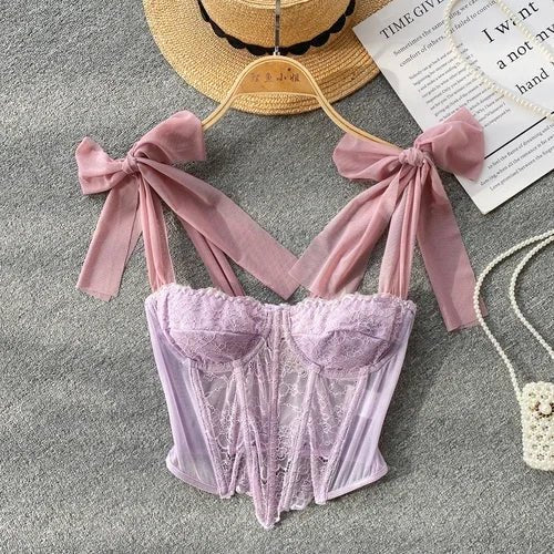 Bows Camisole Lace-Up Bra Camis Tank Top