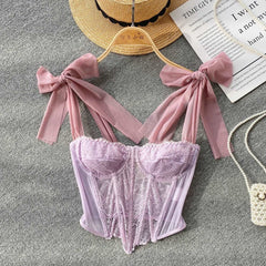 Bows Camisole Lace-Up Bra Camis Tank Top