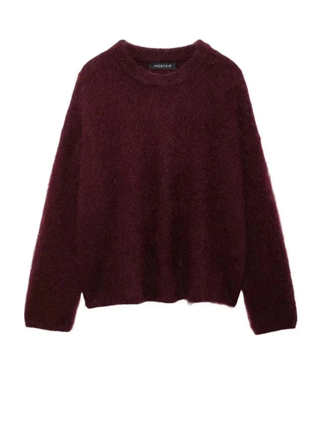 Burgundy Fluffy Knit Sweater
