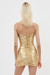 Breast-wrapped strapless pleated hip-hugging evening dress