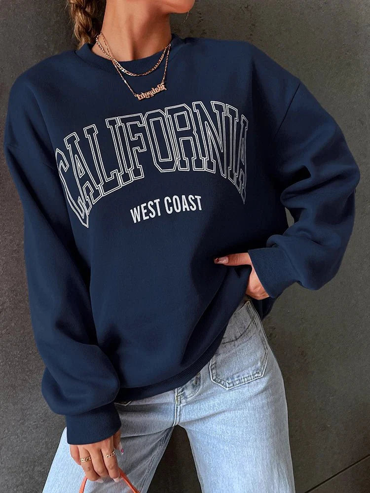 California West Coast Print Long Sleeves O-neck Pullovers Sporty Sweatshirts