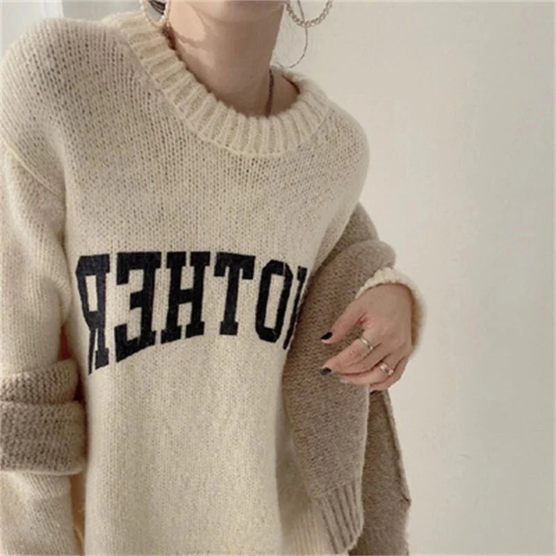 Candy Color Sweater Loose Letter Knitted Pullovers
