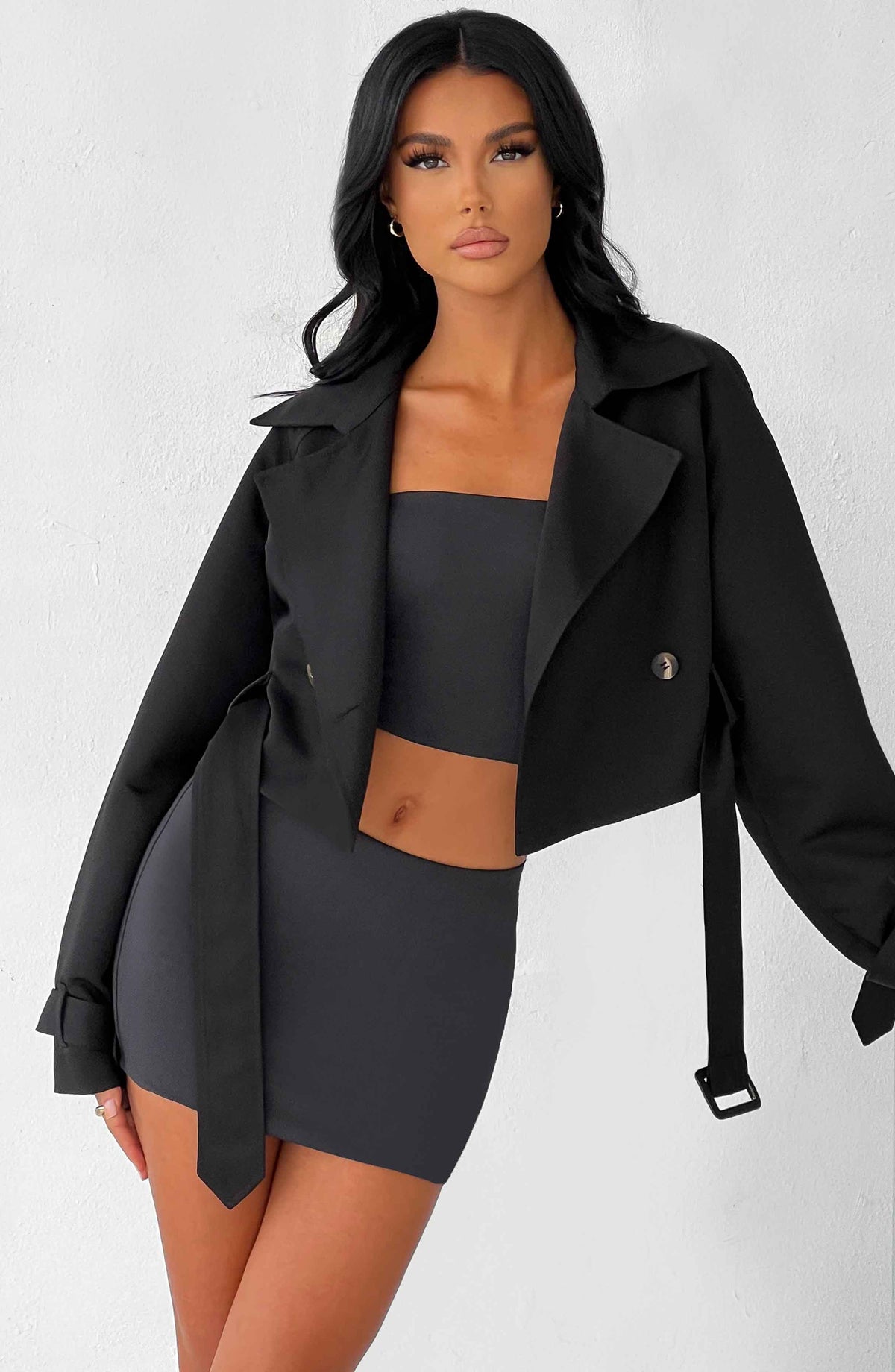 Caprice Cropped Trench Coat - Black