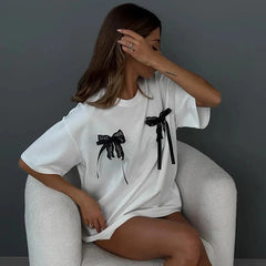 Casual Bow Decor Short-Sleeve T-Shirt