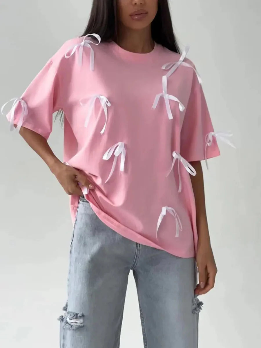 Casual Bow Short Sleeves T-Shirt