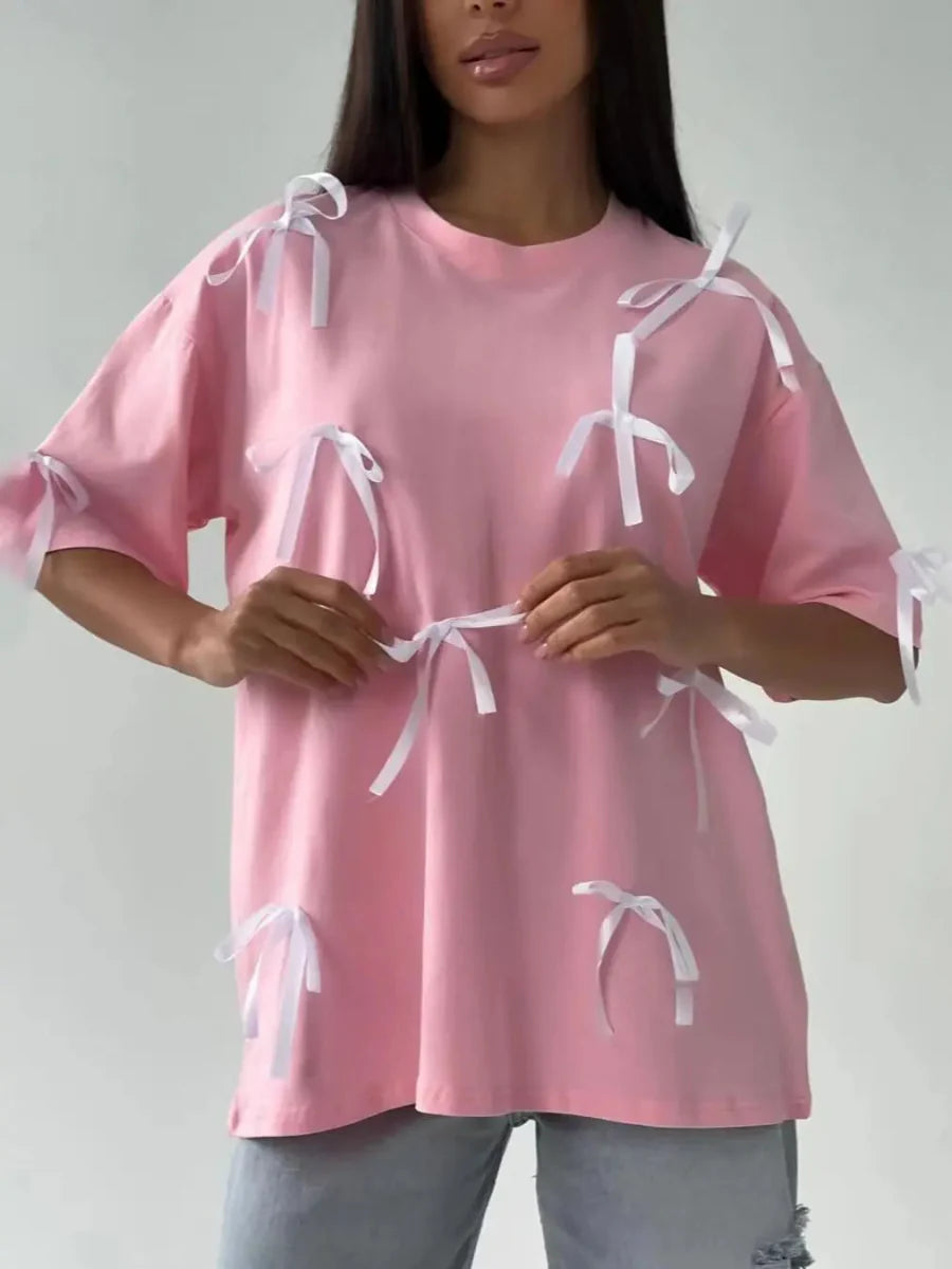 Casual Bow Short Sleeves T-Shirt
