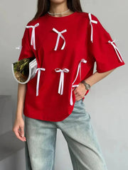 Casual Bow Short Sleeves T-Shirt