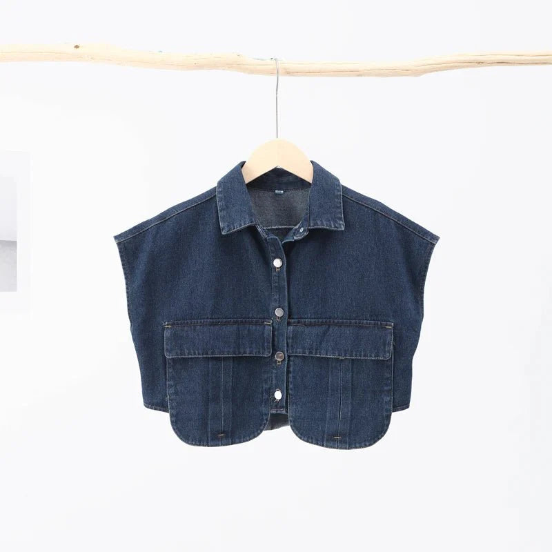 Casual Double Pocket Denim Vest Tops