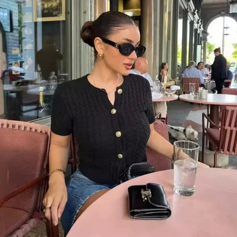 Casual Knit Short Sleeve Top