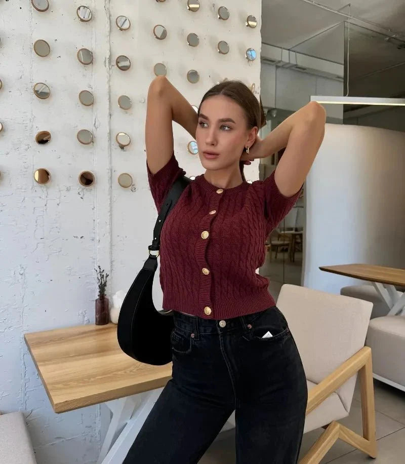 Casual Knit Short Sleeve Top