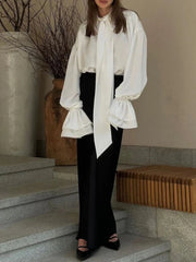 Casual Loose White Ruffle Blouse