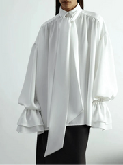 Casual Loose White Ruffle Blouse