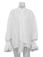 Casual Loose White Ruffle Blouse